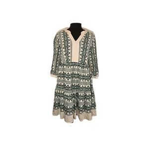 Figueroa & Flower Boho Geometric Empire Waist V-Neck Dress Elbow Sleeve SZ Large